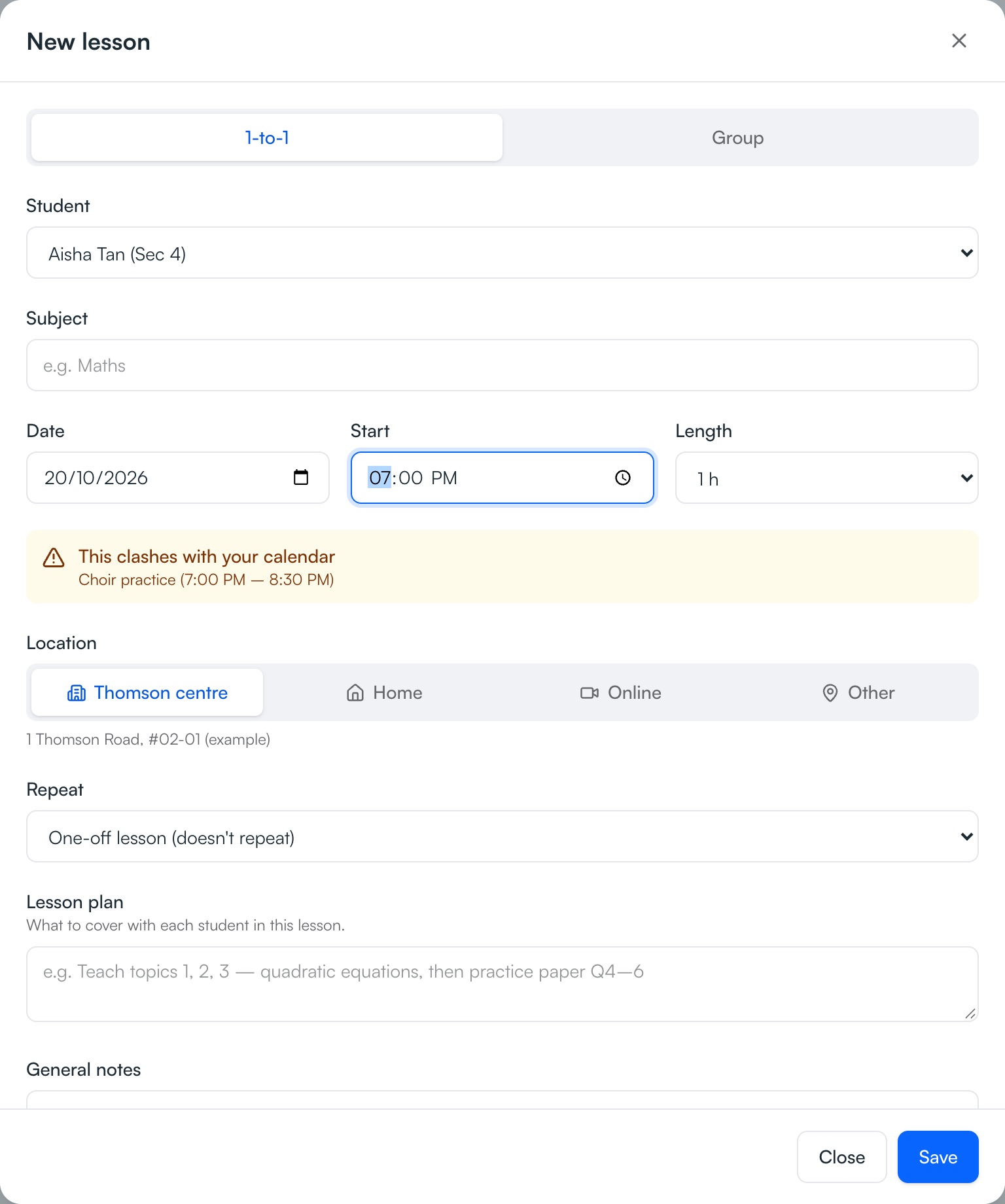 Your calendar and your lessons, together