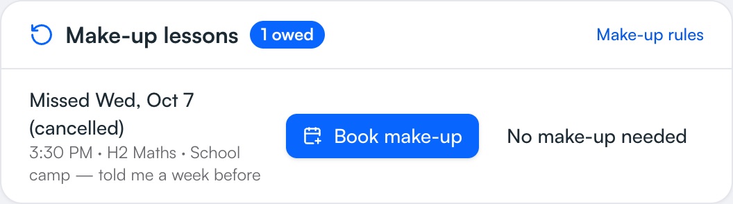 Never lose track of a make-up lesson
